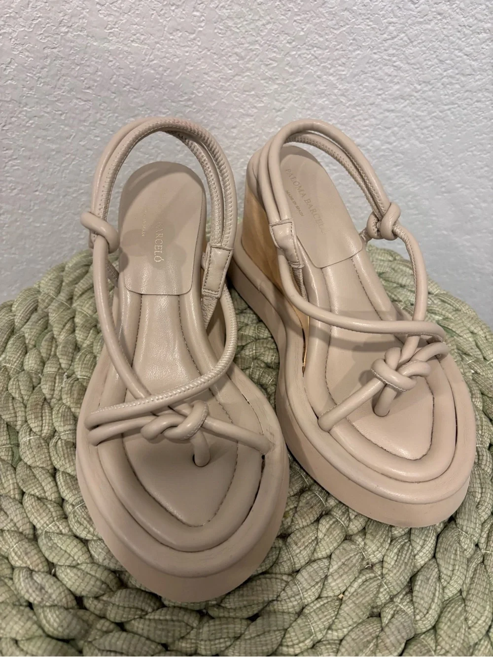 PALOMA BARCELÓ Tan Leather Strappy Slingback Wedge Sandals Size 7